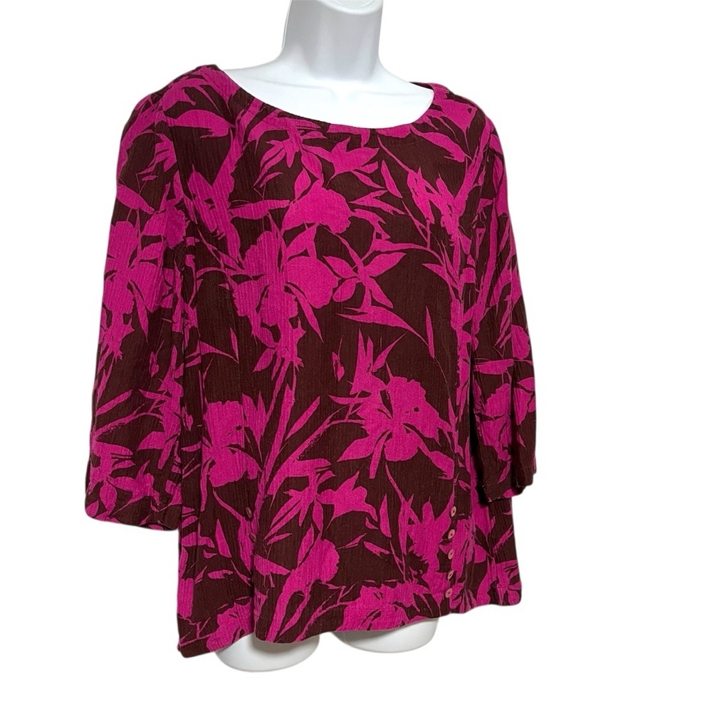 Soft Surroundings Pink Brown Floral Scoop Neck Tunic Size Petite Large Resort